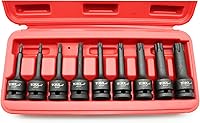 Vista 1 de TEMO 9 pc Torx Plus IP 3 pulgadas largo 6 puntos negro Impact Bit Socket Set 1/2 pulgadas Square Drive Auto reparación herramienta