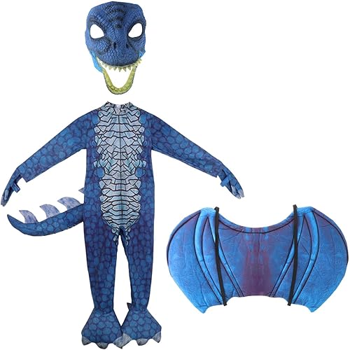 Miniatura 2 de Yiju Child Dragon Costume, Boys Dragon Wing, Tail and Mask Set for Halloween Dress Up Party Supplies, Blue Size L 130cm