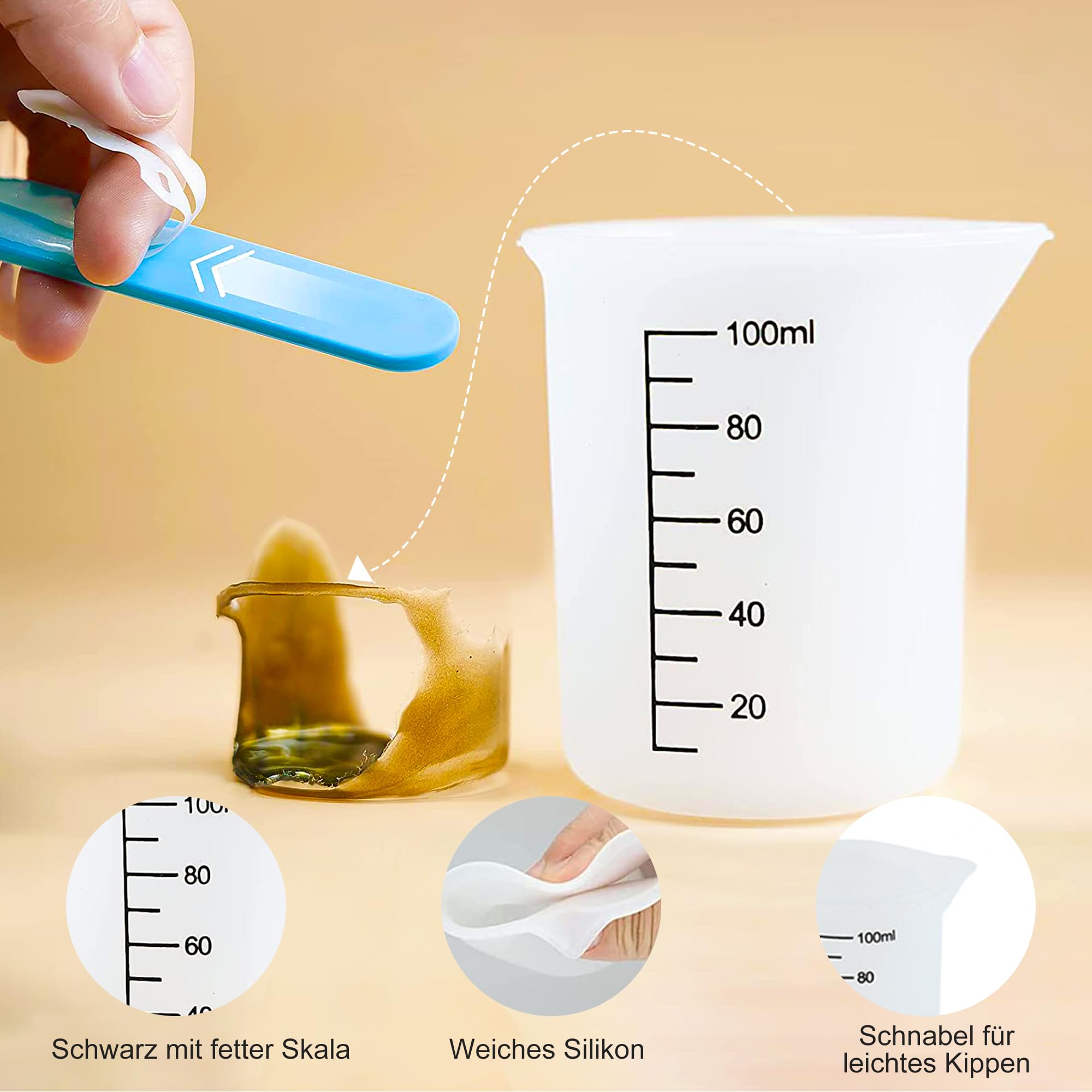 4 stuks siliconen maatbeker, 1000/600/250/100 ml, grote siliconen