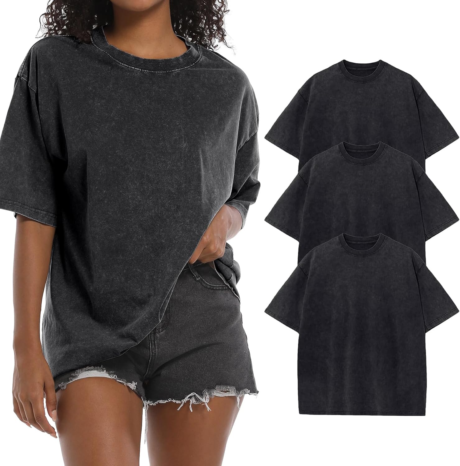 BINTEHGS Oversized Grunge Vintage t Shirts for Women Short Sleeve Cotton Casual Baggy Tees Teens Trendy Crew Neck Loose Tops