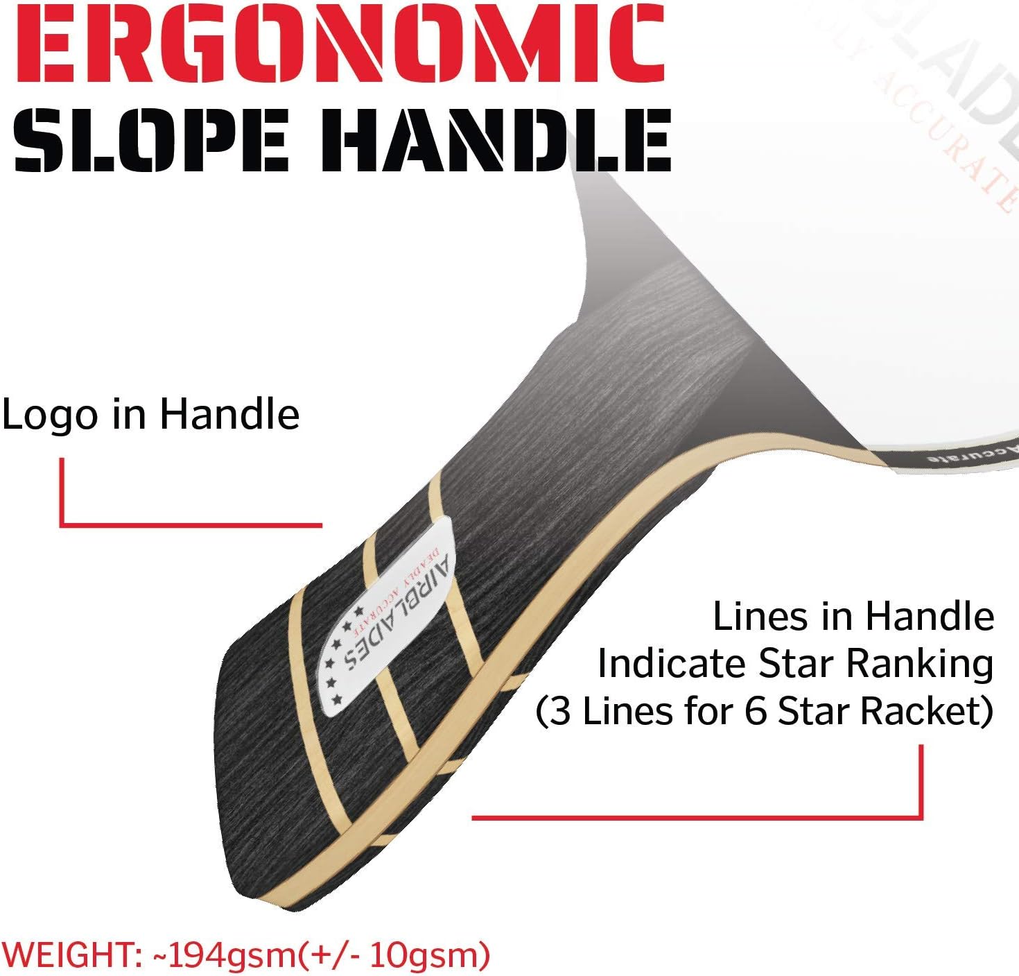 AB-6000 Ping Pong Paddle with Hard Carry Case + 3 Star Ping Pong Balls | Table Tennis Paddle with Ergonomic Handle | 5 Blades of Wood with Premium Rubber and Sponge by AirBlades