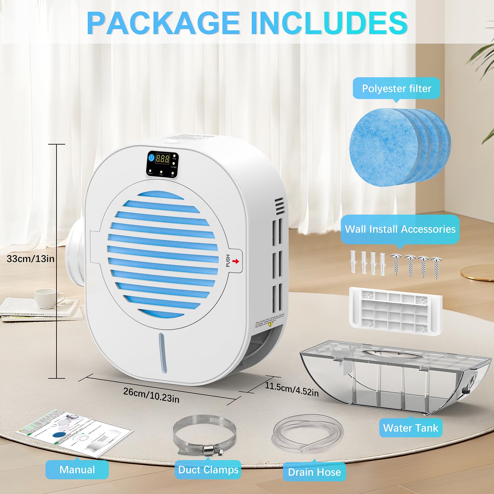 Caja de ventilación de secadora 4 en 1 mejorada con deshumidificador para proteger muebles, kit de ventilación de secadora eléctrica, trampa de pelusa, pantalla inteligente de temperatura y 7