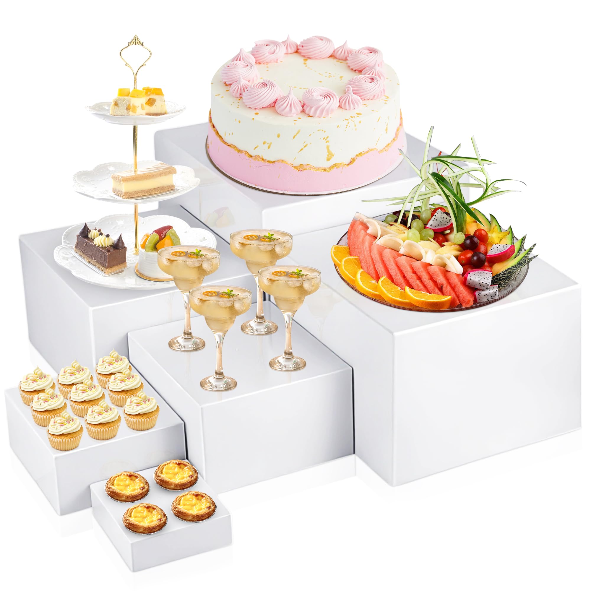 WENLISELL 6 PCS White Buffet Risers, Acrylic Cube for Display Desserts