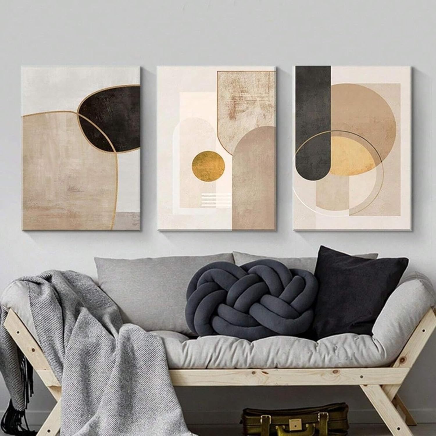lianyibo 3 szt. estetycznych plakatów retro, nordycka abstrakcyjna sztuka geometryczna, obraz ścienny do domu, salon, sypialnia, wystrój biura (50 x 75 cm x 3/rama wewnętrzna)