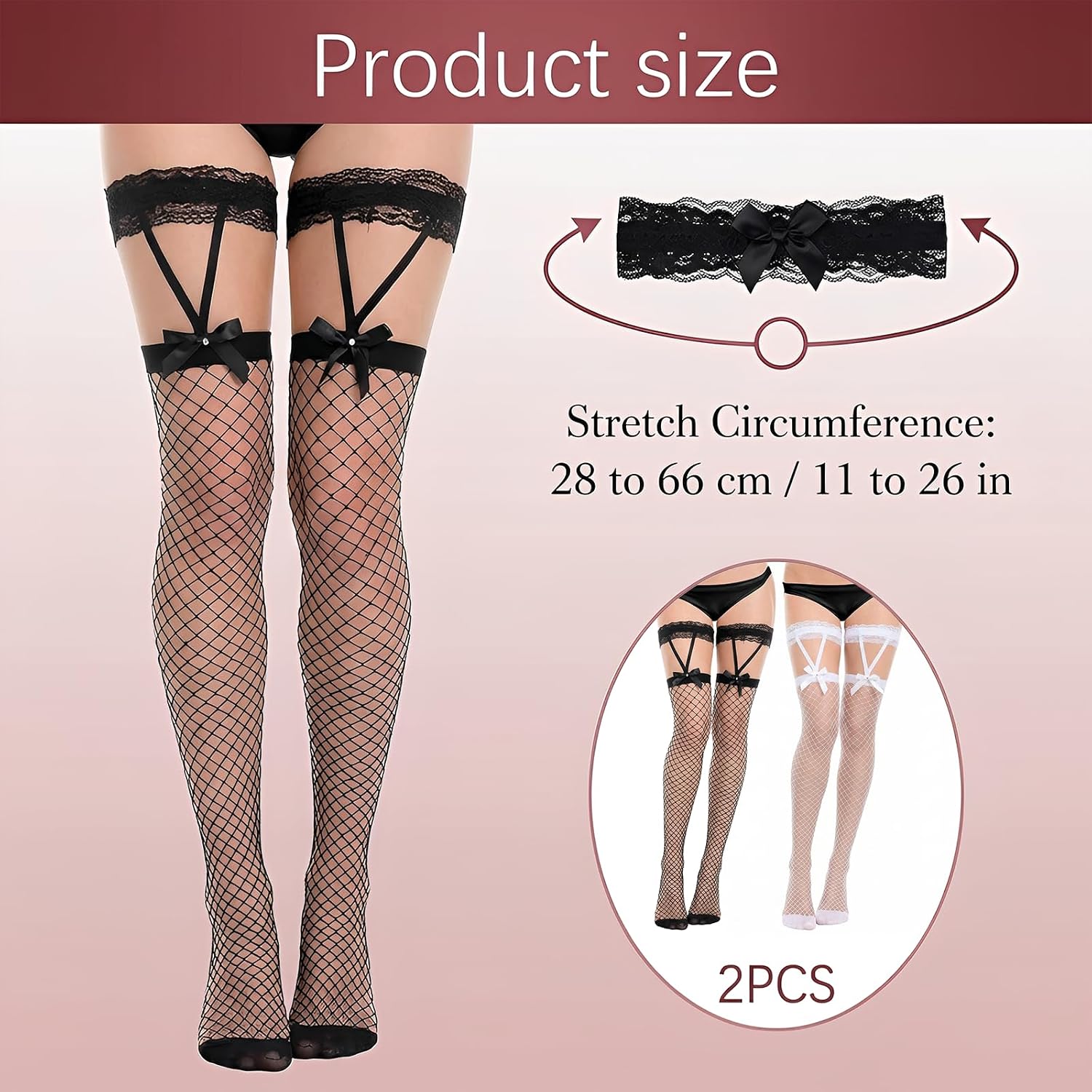Larrel 2 Pcs Thigh High Stockings, Elastic Garter Stockings for Women