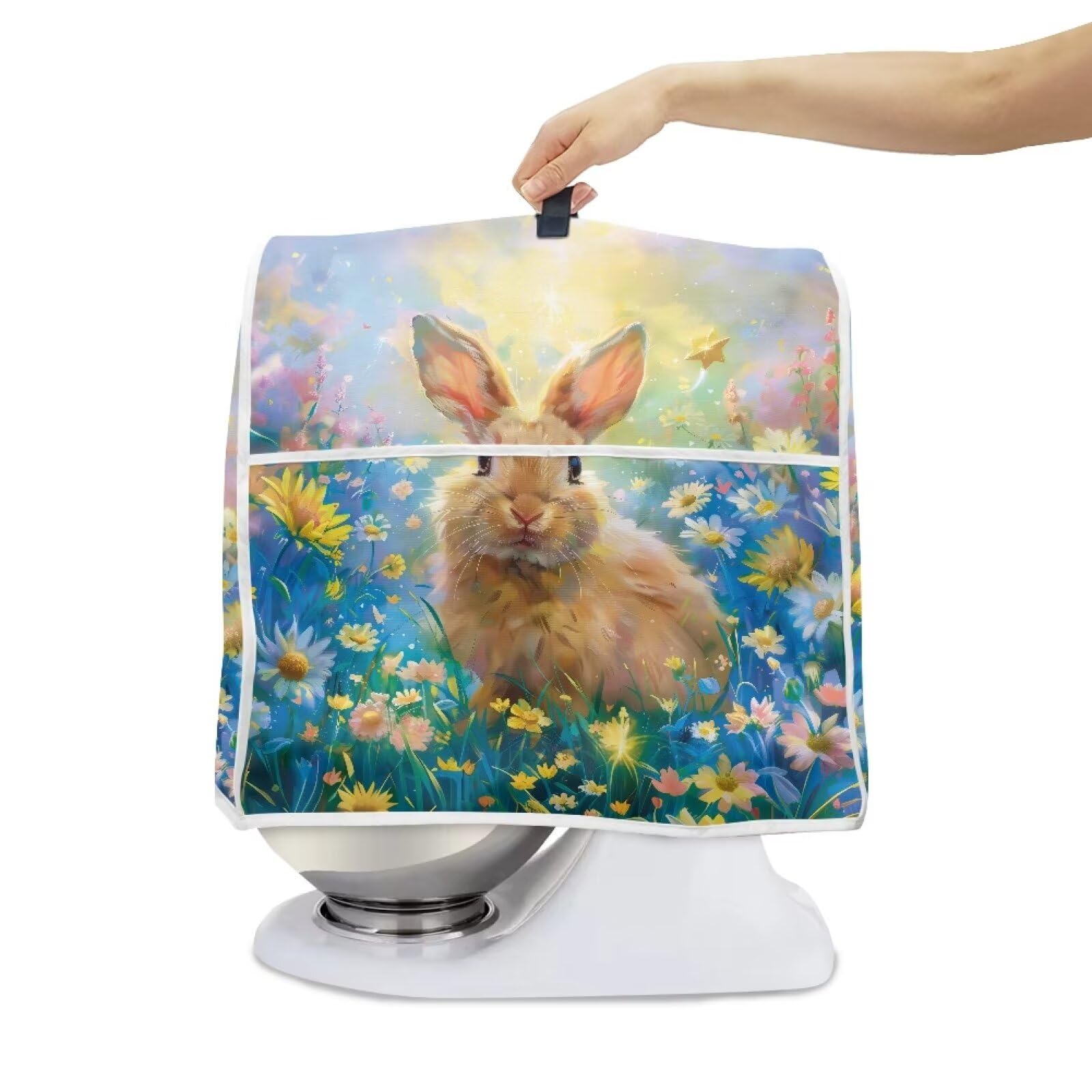 Hechitok Fashion Mixer Covers Rabbit Floral Indoor Kitchen Decorations, Polyester Dustproof Cover with Pockets for Stand Mixer, Compatible with Stand Mixer