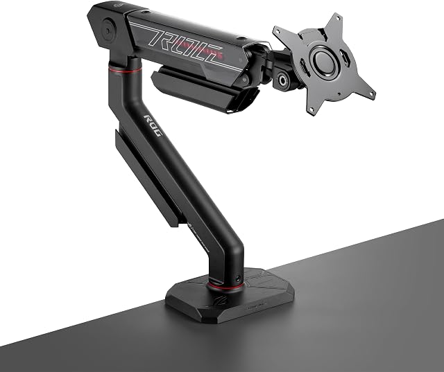 ROG Arme de surveillance Ergo (AAS01R) – Support mécanique de moniteur de ressort avec pince de bureau et support Grommet, tient jusqu'à 49-inch* Dans 13.5kg, Pivot/Swivel/Tilt/Rotation/Hauteur réglable, VESA 100 x 100 mm