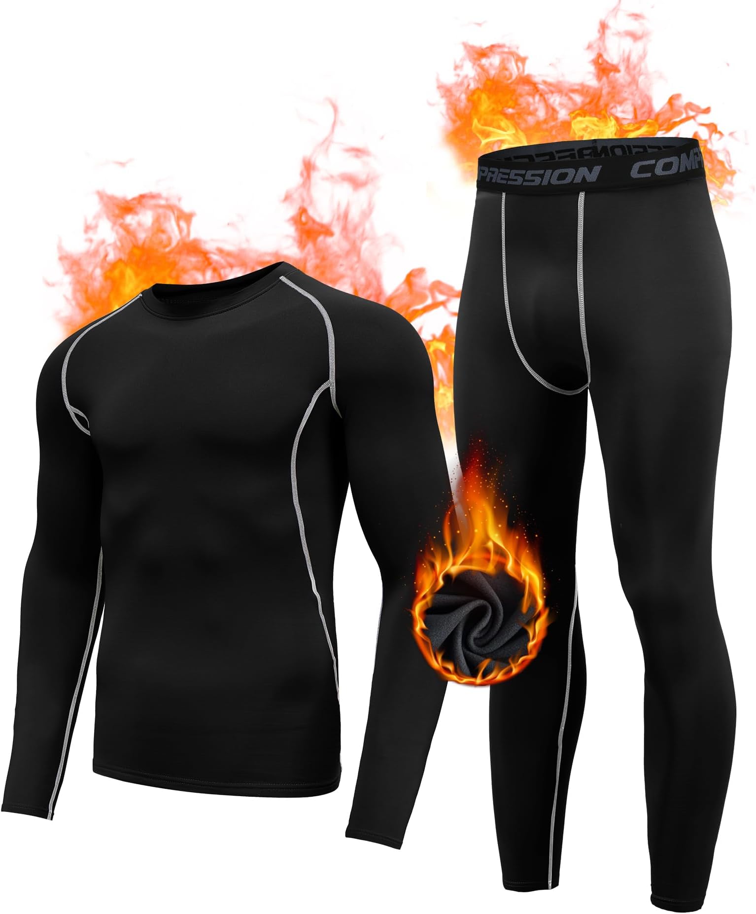 HolureMen's Sports Thermal Underwear Fleece Lined Top and Bottom Compression Winter Base Layer Set