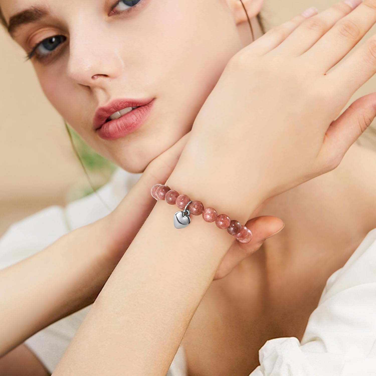 VIBILIA Cross Beaded Bracelets for Women, Inspirational Natural Gemstone Heart Bracelets for Women, Birthday Gifts for Women Mom Daughter Wife Sister Friend on Valentine's Day Easter Mother's Day - Image 2