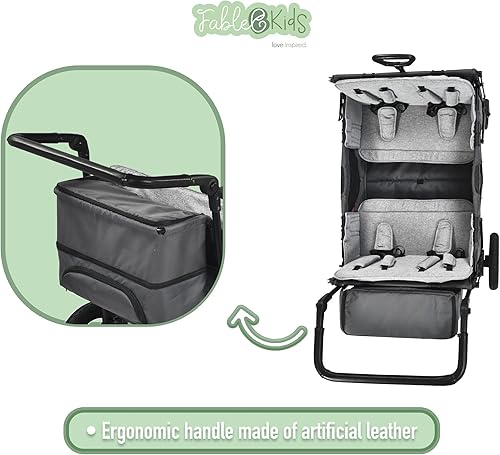 FableKids Follower Wagon Leo X4Plus with Roof | Foldable Transport Trolley | Loadable up to 20 kg per seat | 4X 5-point Belt | 360° Off Road Wheels | Foot Brake | Oxford 600D | Ventilation Grid - 6