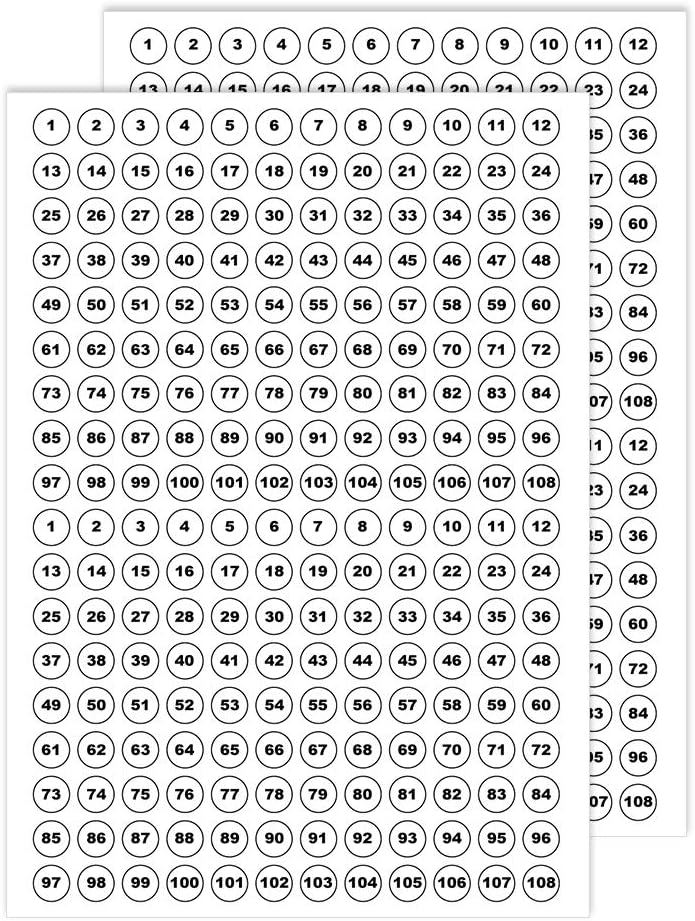 Number Stickers Sequence Numbered Labels 4 Set of (1 to 108) Paper 13 mm Sticky Number Labels for Classroom Office Home Stroage Organizing Packwith®