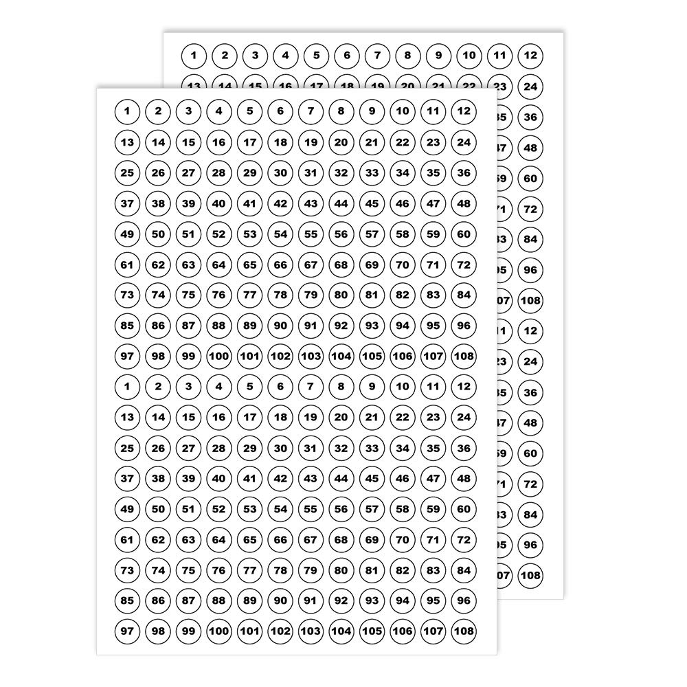 Number Stickers Sequence Numbered Labels 4 Set of (1 to 108) Paper 13 mm Sticky Number Labels for Classroom Office Home Stroage Organizing Packwith®