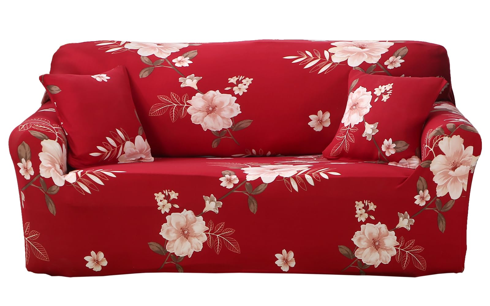 Celevingne Printed Couch Cover Stretch Sofa Cover Sofa Protector for Loveseat Elastic Sofa Slipcover with 1 Pillowcase (Beautiful Years Red, Loveseat)
