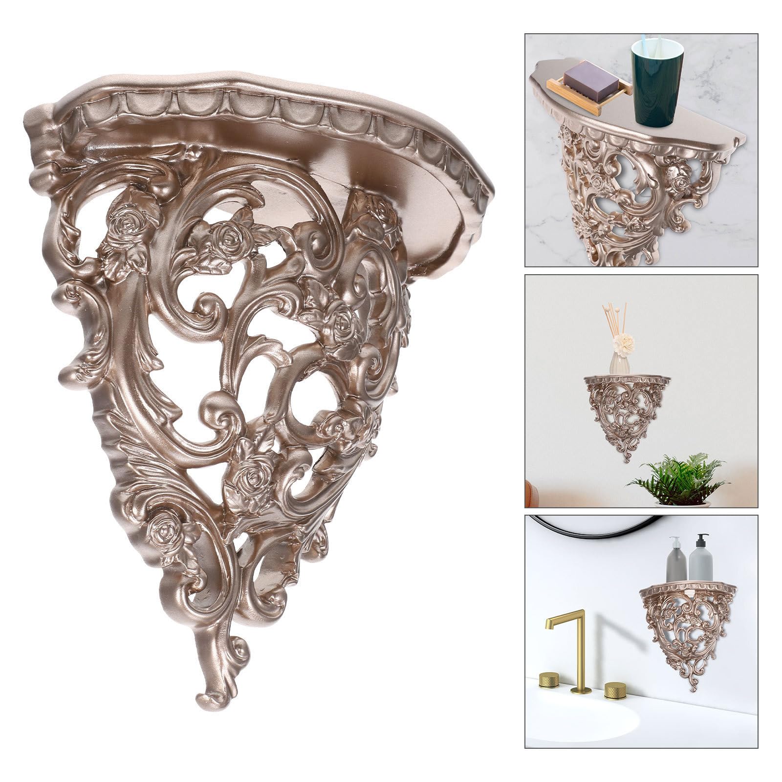 SHINEOFI Estante de Pared Flotante para Guardar Gel de Ducha y Jabón Gran Capacidad de Resina Dorado Estilo Moderno Tallado Adecuado para Baño o Cocina