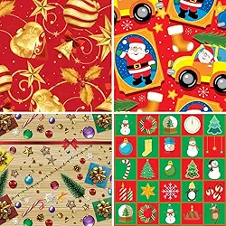 Papel para Presente, 50cm X 60cm, Couche, Fantasia Natal, 4 modelos Sortidos, Pacote com 40 Unidades, Gessele