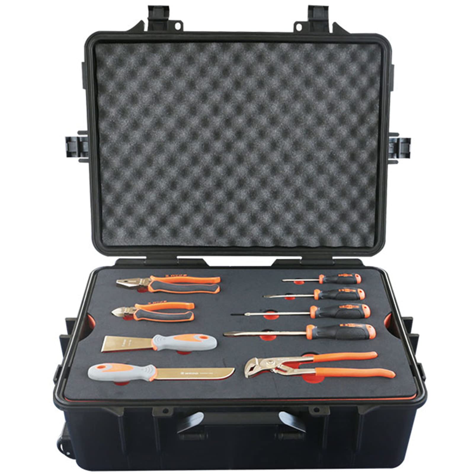 WEDO Set di 37 strumenti di sicurezza senza scintille con martelli, cacciaviti, chiavi, martelli, scalpelli nella cassetta degli attrezzi, non magnetici, resistenti alla corrosione, rame berillio