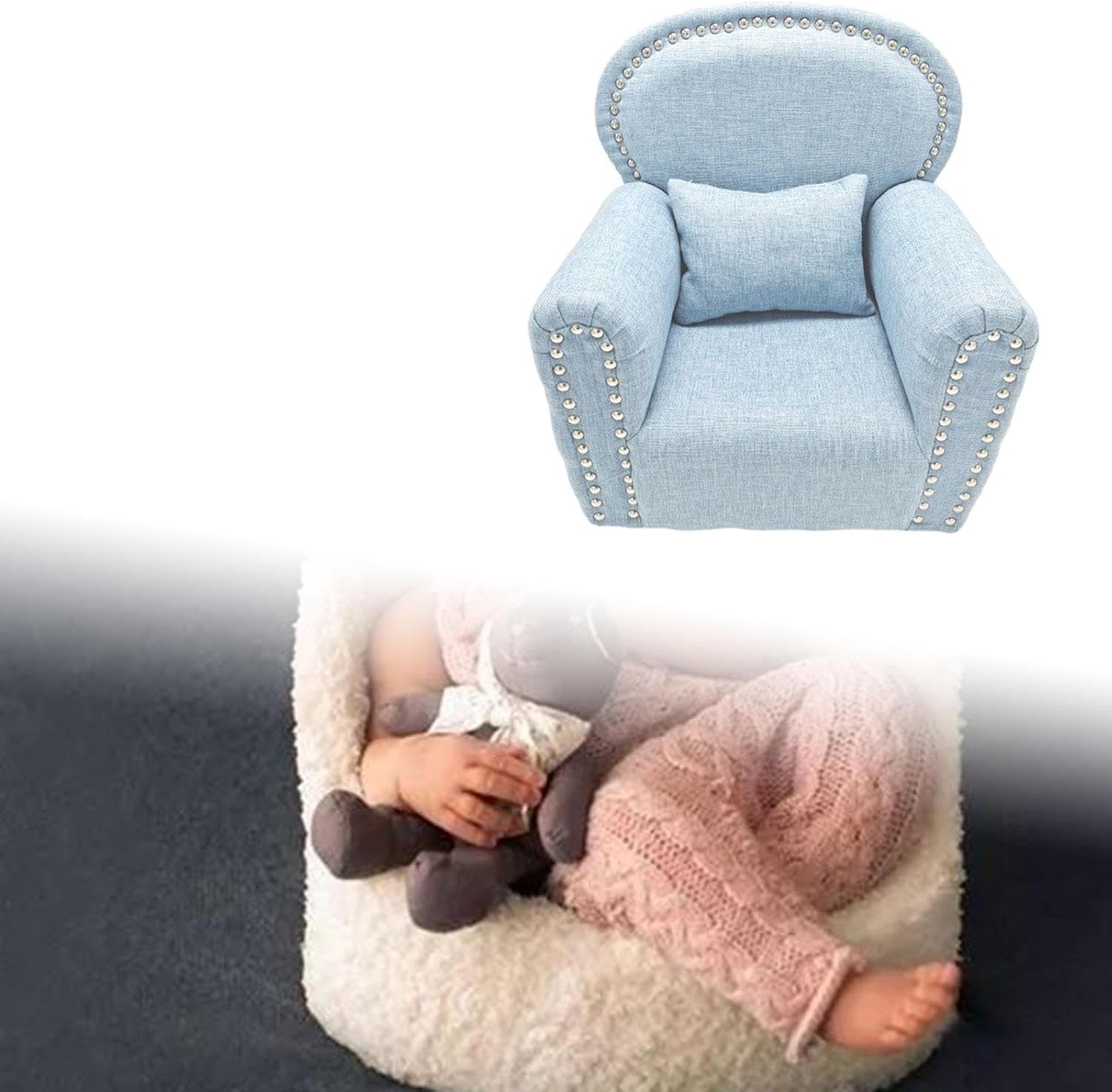 Mini Sofa for Newborn Photo with Posing Chair, Blue