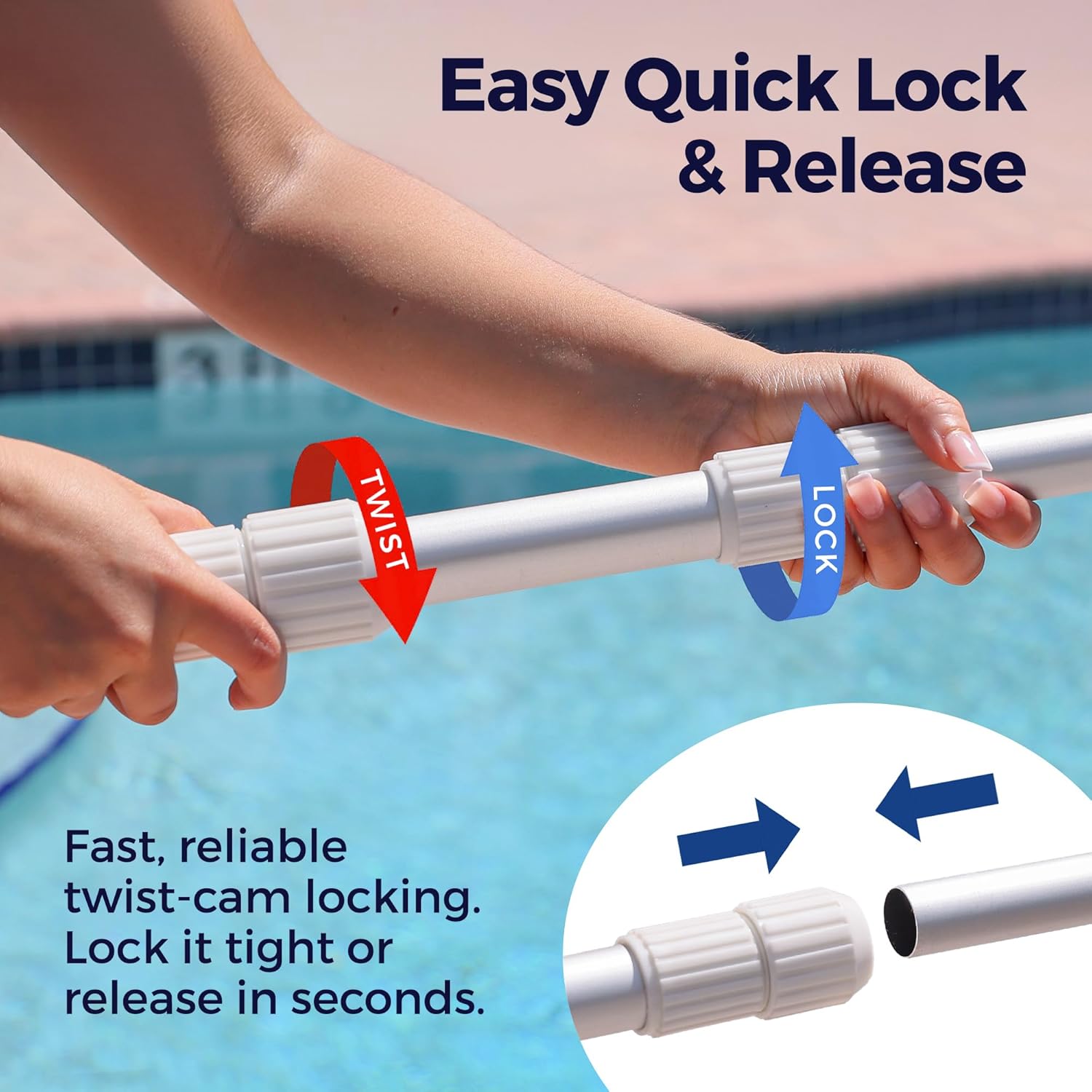 440 Telescopic Pool Pole 12ft - Heavy Duty Aluminum, Telescoping Pool Skimmer Pole for Leaf Rake, Net, Brush, Vacuum Head - Adjustable Handle Stick for Standard Attachments, Cleaning Swimming Pools