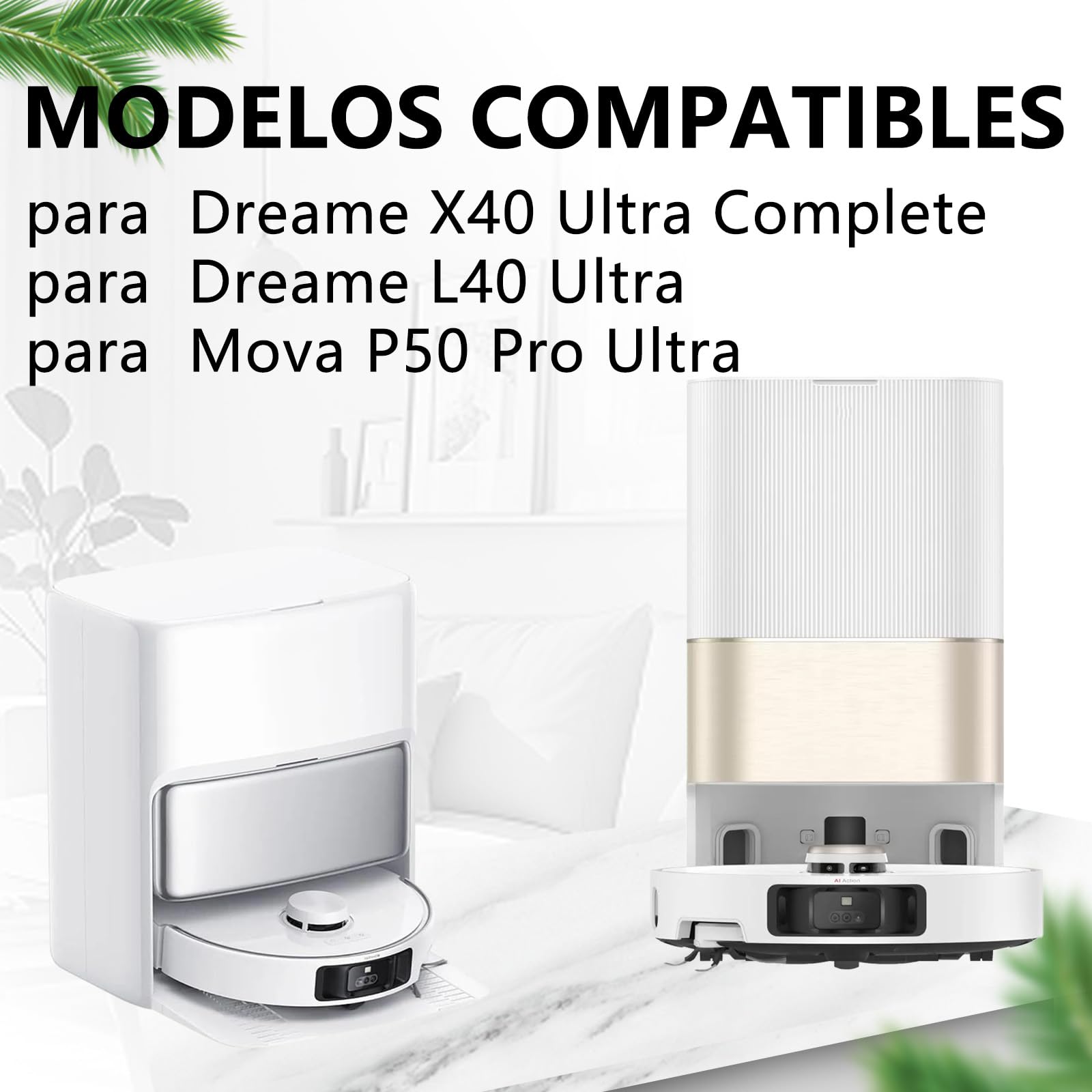 22 pcs Accesorios para Dreame X40 Ultra Complete/L10s Ultra Gen 3 Aspirador | para Mova P50 Pro Ultra Repuesto, 2 Cepillos Principales, 4 Toallas, 4 Filtros, 6 Bolsas de Polvo, 6 Cepillos Laterales