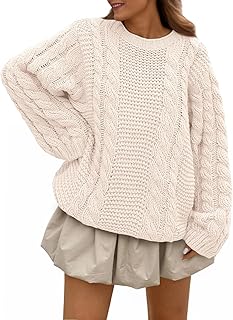 Trendy Queen Cable Knit Oversized Sweaters Womens Cozy Pullover Sweater ...