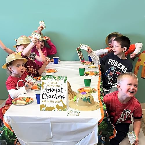 Miniatura 6 de Bessmoso Gold Safari Baby Shower Decoraciones Suministros Guess How Many Animal Crackers Juego con letrero de pie, 30 tarjetas