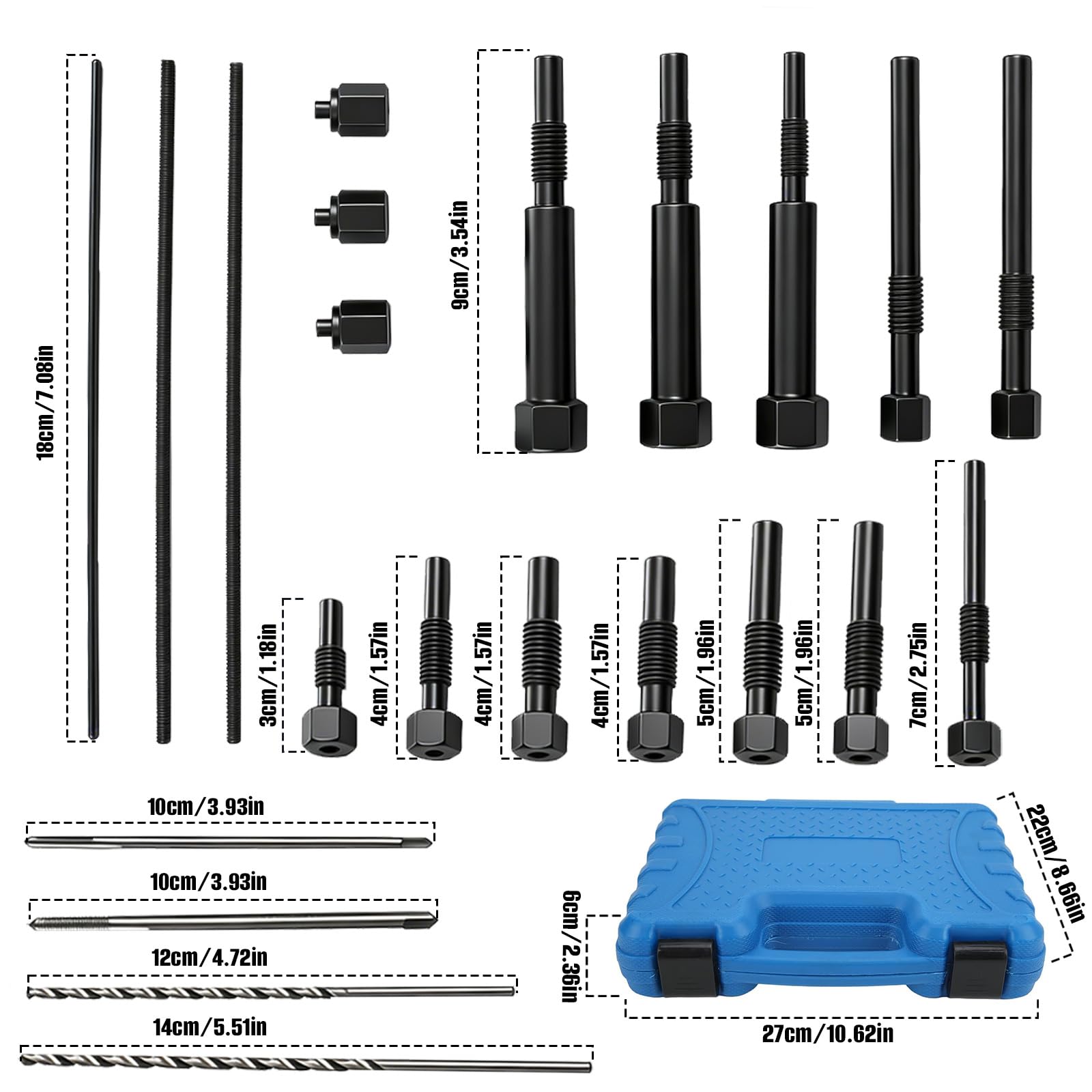 Extracteur Bougies De Préchauffage 22 Pièces, Kit Extraction M8 M10 M10x1.25 Avec Forets Et Tarauds Outil Pour Retirer Bougies Cassées Électrodes Moteur Diesel Avec Coffret De Rangement