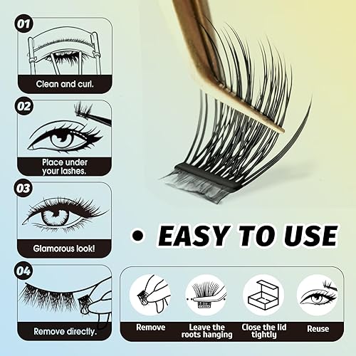 Miniatura 5 de (H-01) - Pestañas autoadhesivas, sin pegamento, reutilizables, pestañas individuales, extensiones de pestañas para bricolaje, 0.394-0.630 in,