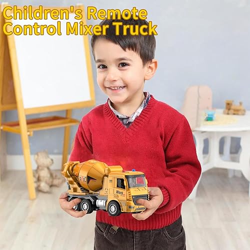 Miniatura 8 de Juguetes de construcción para niños, camión de juguete mezclador de cemento con luces, sonidos y piezas movibles de trabajo, autos recargables con
