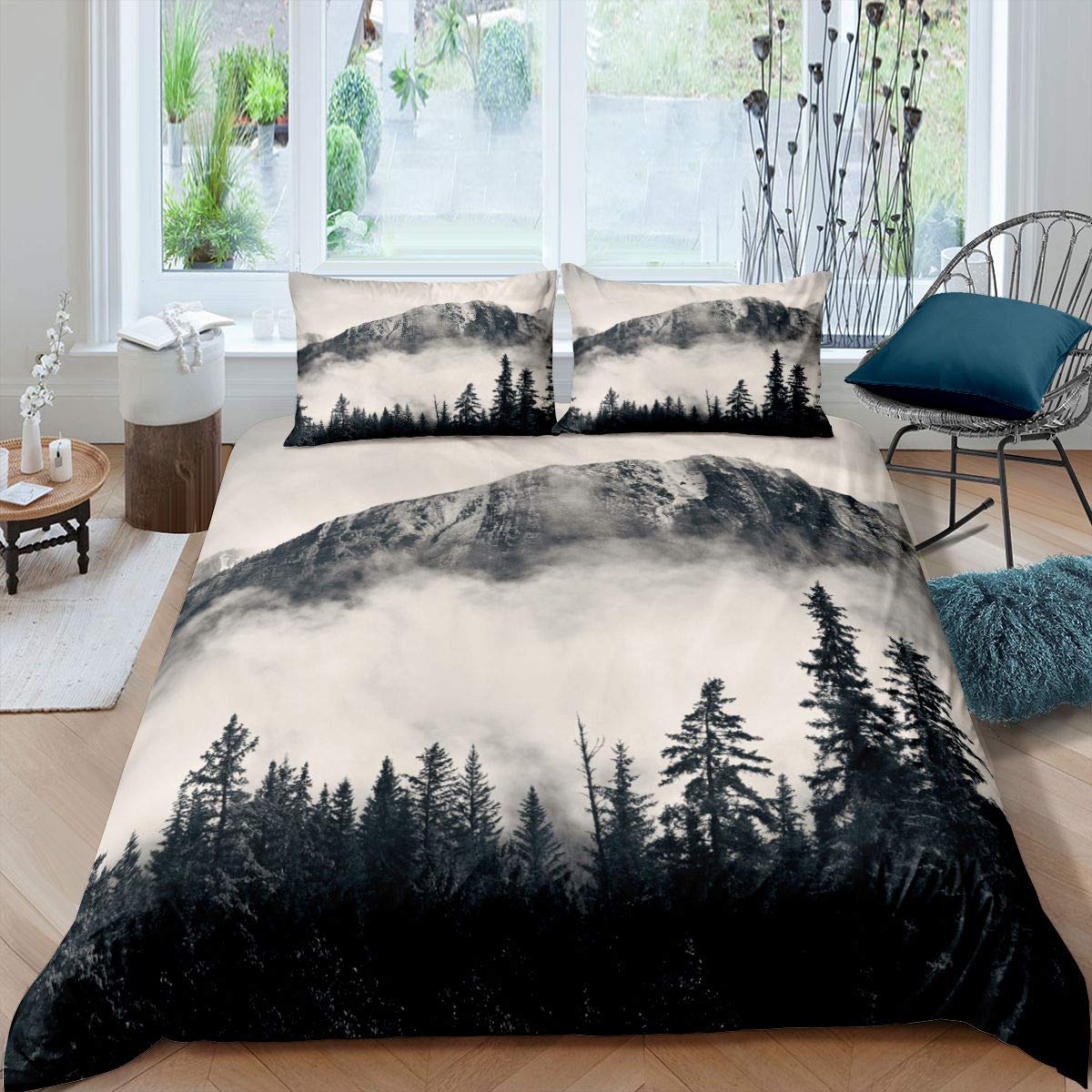 National Park Bedding Set Smoky Mountain Comforter Cover Misty Forest Duvet Cover For Kids Boys Girls Adult Natural Scenery Bedspreads Cover With 2 Pillow Cases Double Size Bedroom Decor — image 1