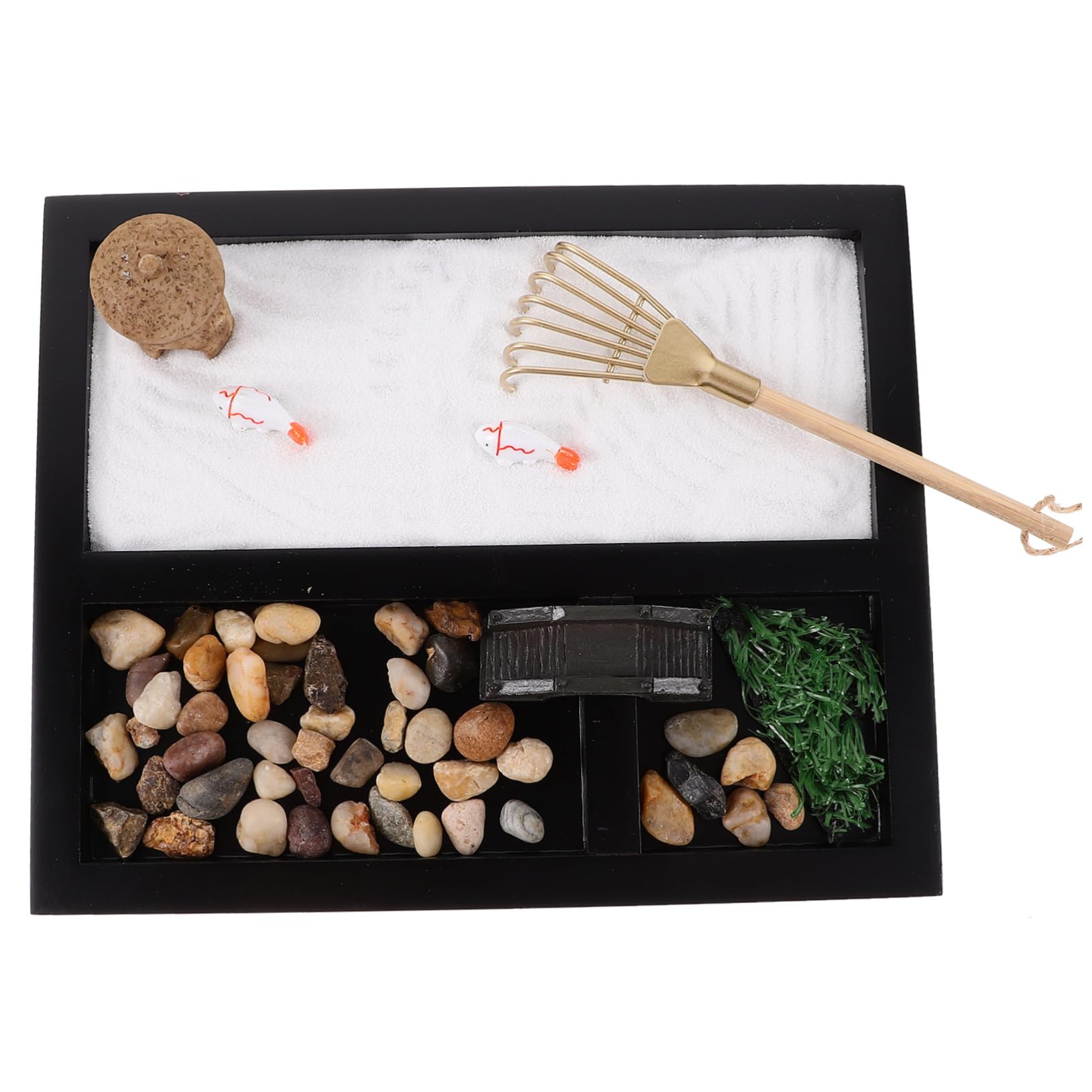 Vaguelly Simulation Ocean Scene Zen Garden with Rake Black Desktop Decorative Sandbox for Meditation and Relief Miniature Landscape Accent for Office Home Decor