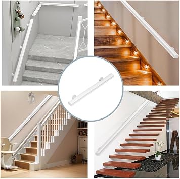 Wooden Handrail, 150cm Stair Hand Rai Indoor Banister Railing Wall Mounted Staircase Balustrade Outdoor Safety Grab Bar(White,50cm)