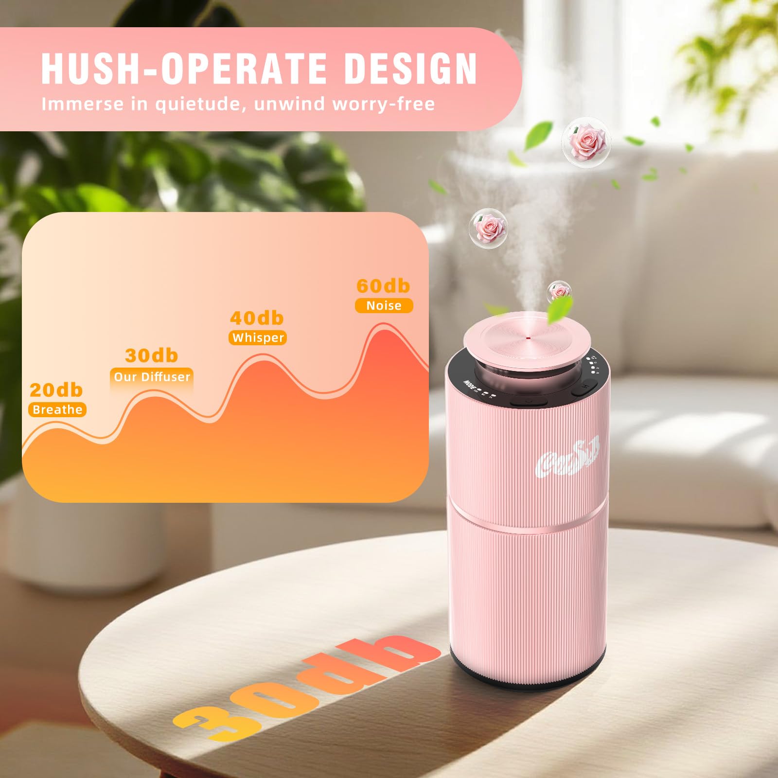 Diffusore intelligente senz'acqua, diffusore di oli essenziali con timer e 3 livelli di nebbia, diffusore di oli essenziali super silenzioso per aromaterapia, funzionamento a batteria, per