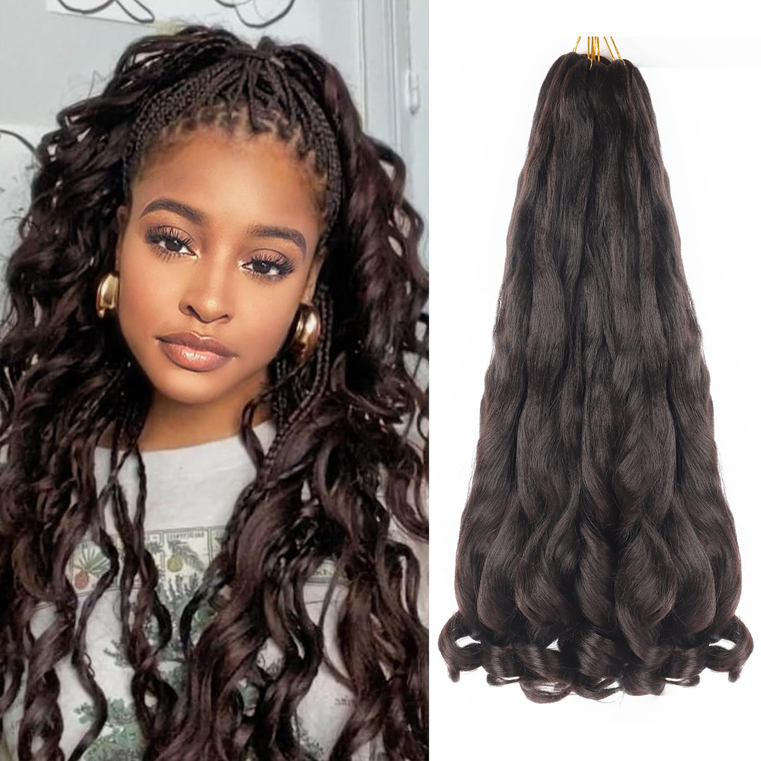18 inch French Curl Braiding Hair 8 Pack crochet braids hair extensions Curl Braids Crochet Hair expression hair french curl braiding hair Extensions Pre Stretched Bouncy Braiding Hair(18 Inches,4#)