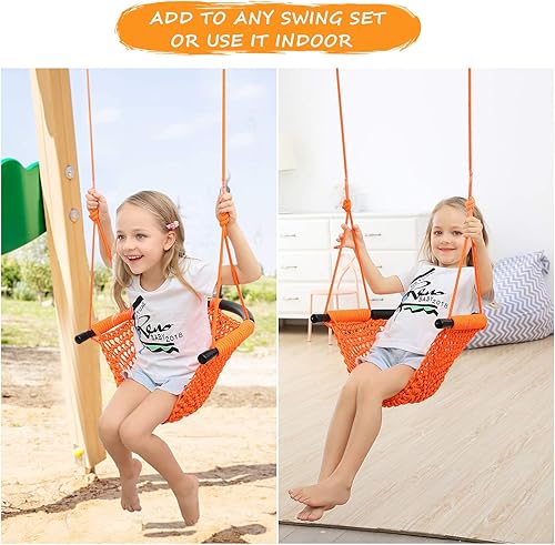 Miniatura 5 de RedSwing Asiento de columpio para niños, columpio para niños pequeños tejido a mano con cuerdas ajustables, juego de columpio seguro para niños