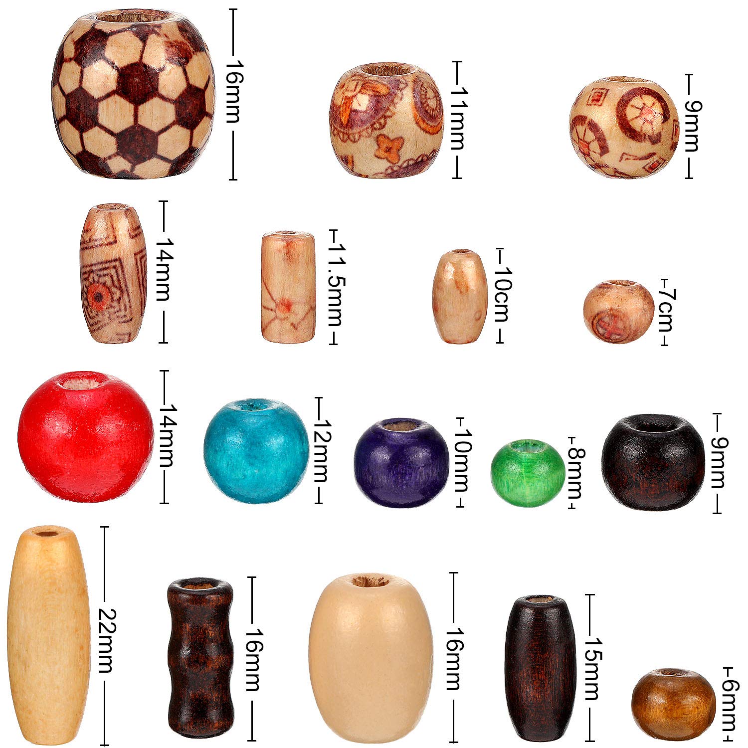 Gejoy 800 Pcs Wooden Beads Set, Include 400 Pcs Printed Wooden Loose Wood Beads, 200 Pieces Assorted Natural and 200 Pieces Rainbow Color Wood Small Jewelry for Jewelry Making DIY - Image 2