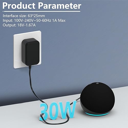 Miniatura 2 de Cargador de fuente de alimentación de 30 W para Alexa Echo de 3 4 generación, Echo Show 15, Echo Show 10 (3 generación), Echo Show (2. generación),