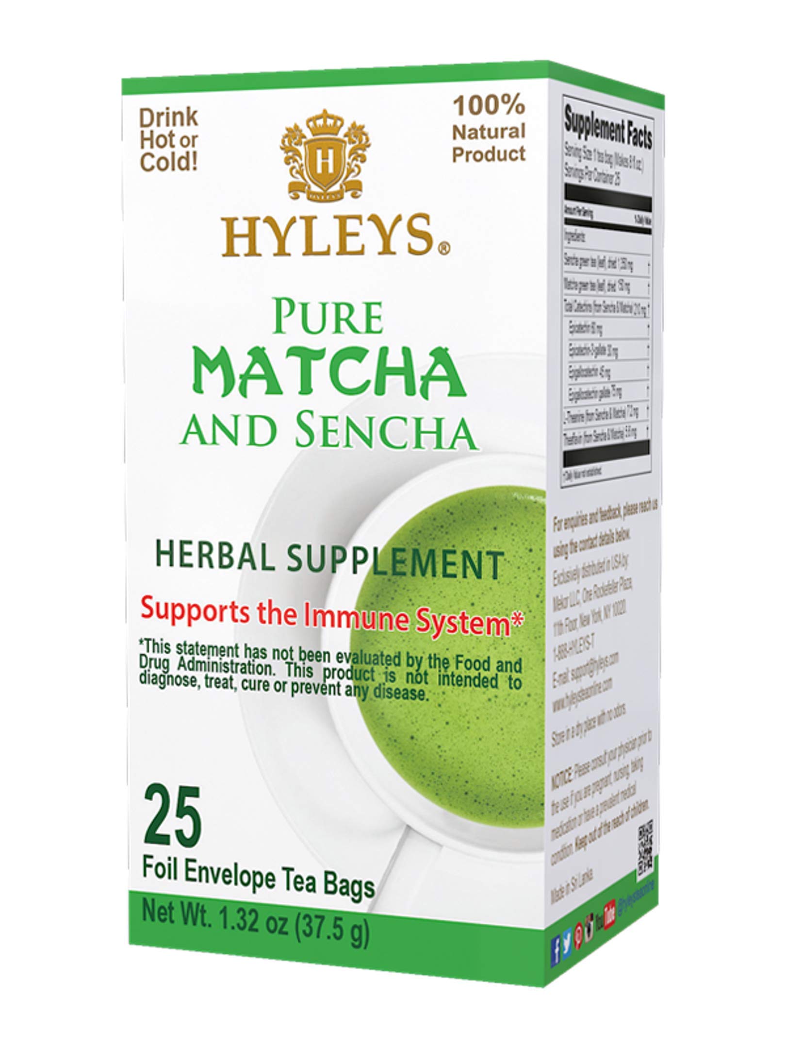 HYLEYSMatcha Tea Bags - 25 Tea Bags (Japanese Pure Matcha Wellness Green Tea)
