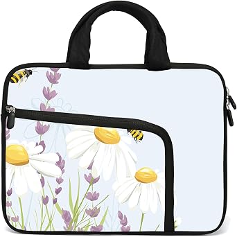 11.6" 12.2 inches Laptop Sleeve Chromebook Case Ultrabook Case Notebook Sleeve PC Messenger Bag Tablet Case Neoprene Handle Sleeve for Adult Men Women, Two Pockets Bee & Flower