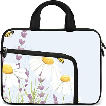 11.6" 12.2 inches Laptop Sleeve Chromebook Case Ultrabook Case Notebook PC Messenger Bag Tablet Neoprene Handle Sleeve for Adult Men Women, Two Pockets Bee & Flower