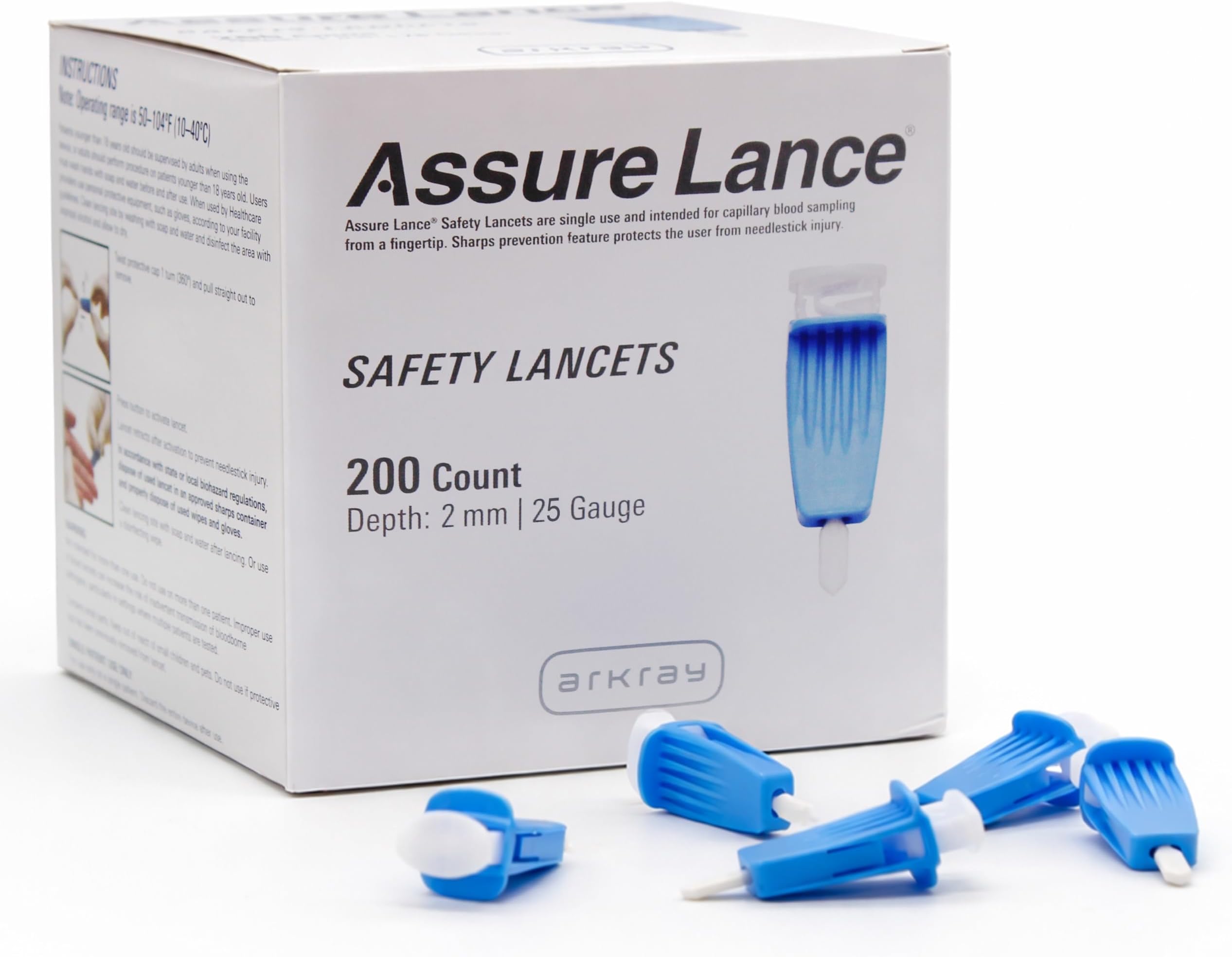 Assure Lance Micro Flow 25G Safety Lancets – Single Use Lancets for Blood Testing – 2mm Depth, Dark Blue, 200 Count per Box, Pack of 1