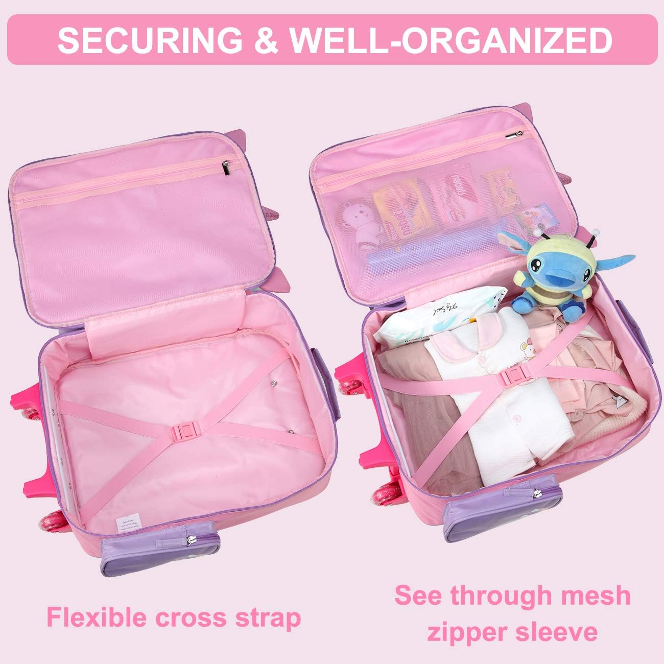 VASCHY Rolling Luggage for Kids, Cute Travel Carry on Suitcase for Girls/Toddlers/Children with Wheels 18inch Unicorn - Image 2