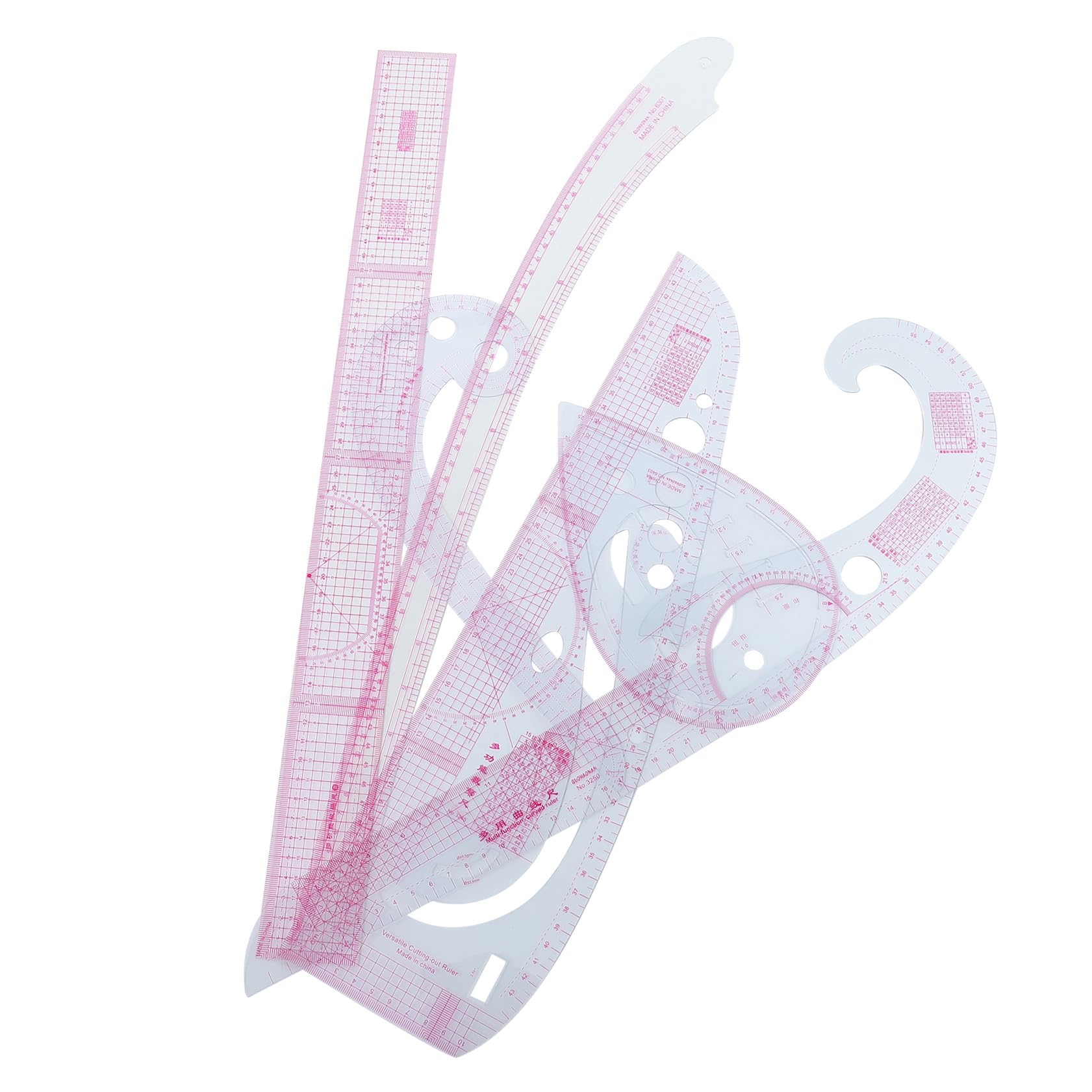 Juego de Reglas de Costura Multifuncional para Cortar Tela, Regla de Manga y Patchwork Diy, Herramienta de Medición de Precisión para Confección, 6 Piezas de Plástico Ligero