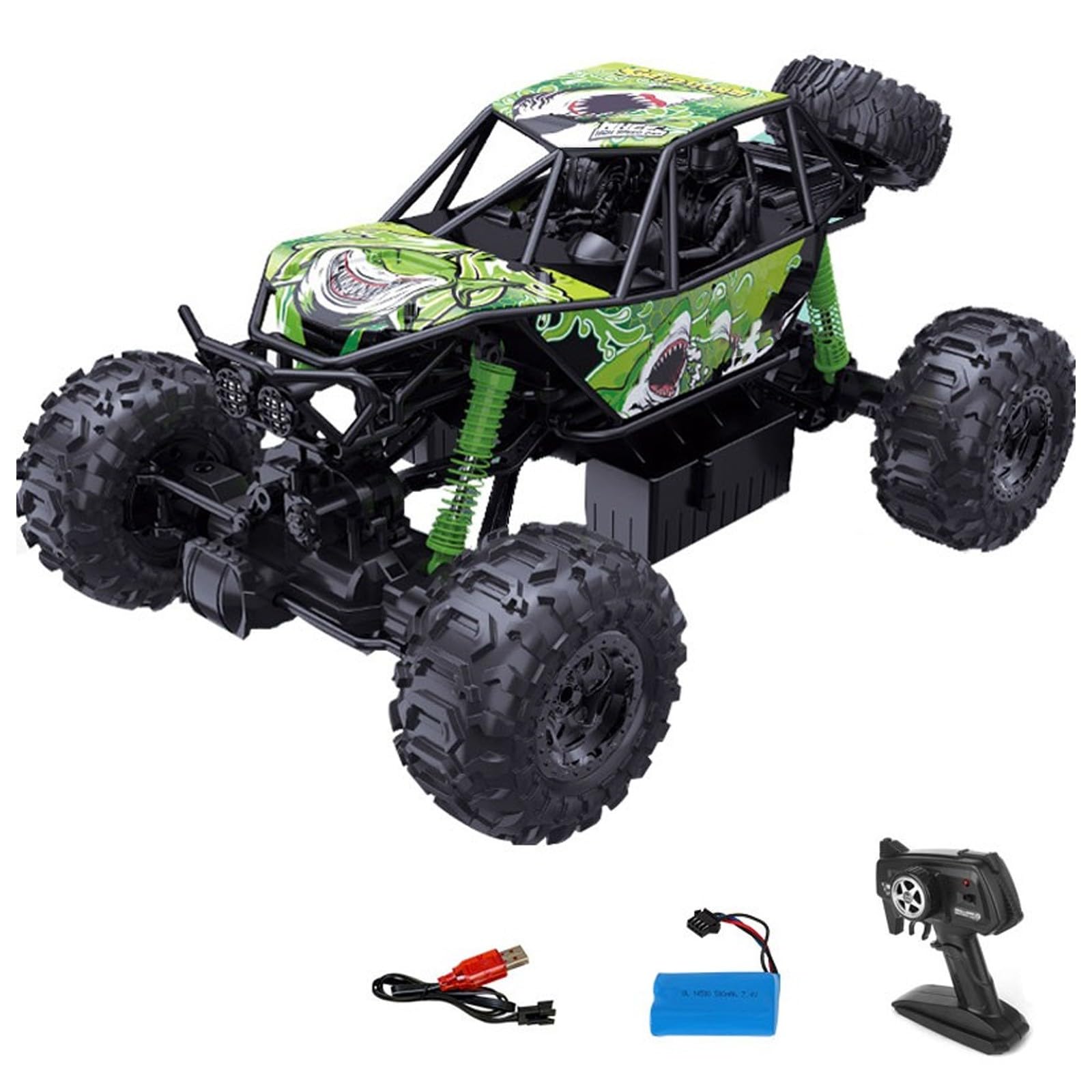 Vehículo RC Todoterreno Anfibio de Alta Velocidad, 1/10, 4x4, camión RC eléctrico de simulación 2.4G, Todoterreno de montaña Bigfoot para Adultos(Green)