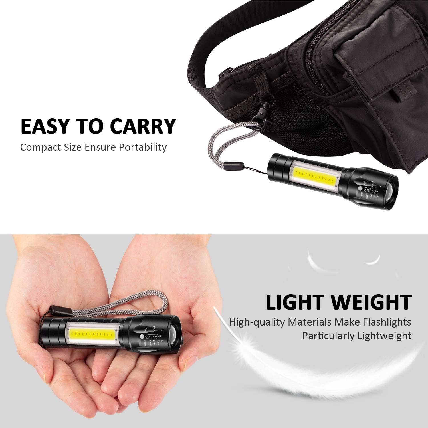 4 Pieces USB Rechargeable Flashlight 3 Modes, Bright LED Handheld Flashlight with COB Side Lights Portable Flashlights for Camping, Hiking, Emergency and Daily Use - - 