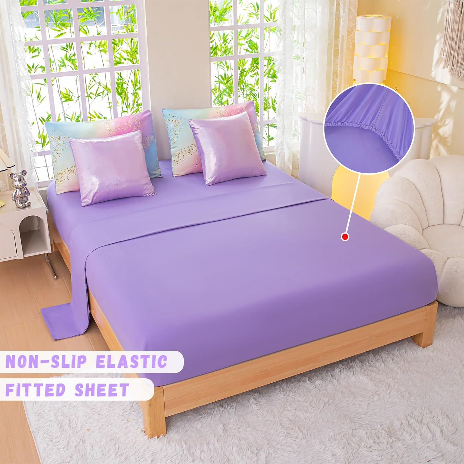 Rainbow Bedding Set Full Size – 7 Piece Reversible Girls Comforter with Deep-Pocket Sheet, Gradient Galaxy Design, Whole-Piece Filling, Machine Washable Bed-in-a-Bag for Kids Room Makeover & Gifts - Image 6