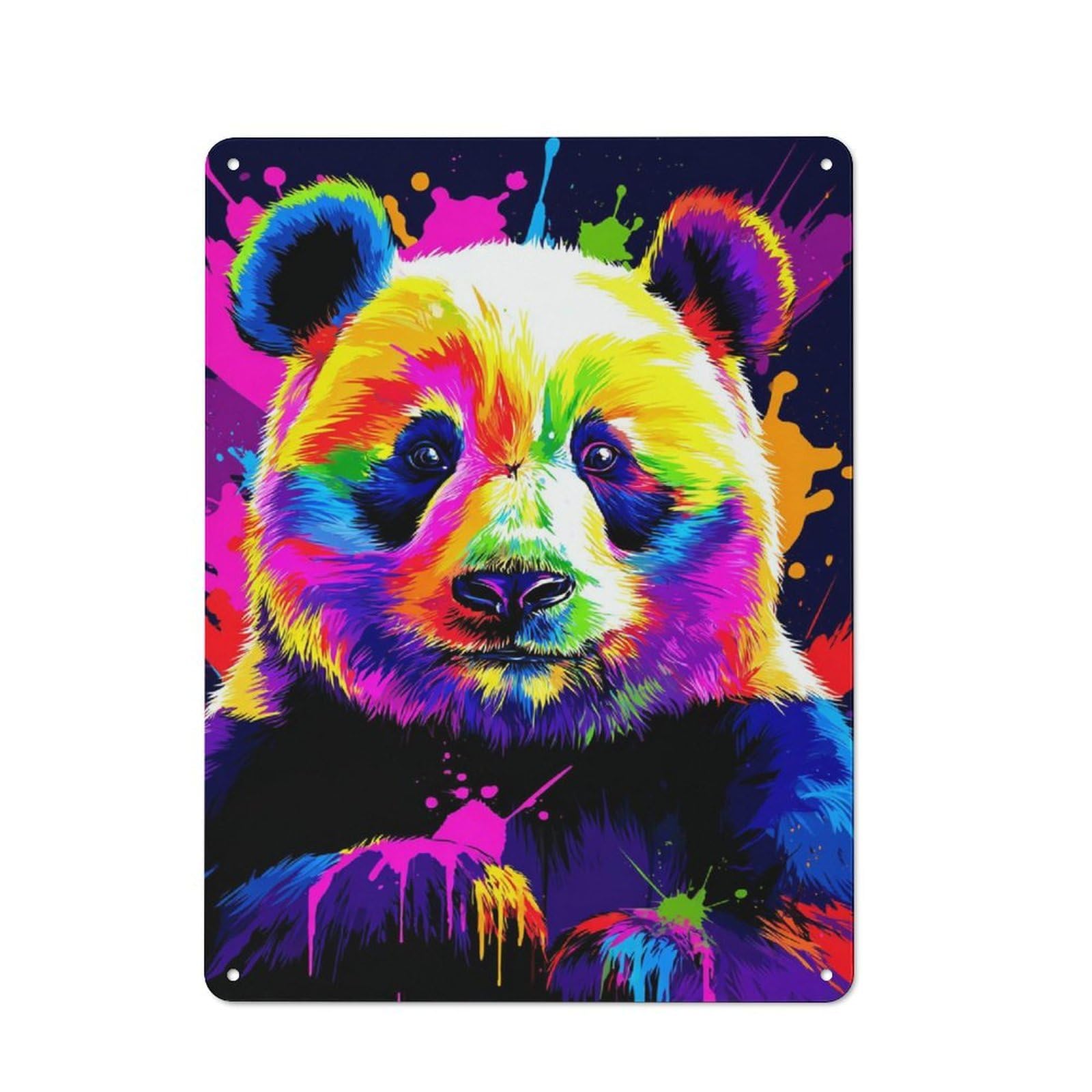 Colorful Panda Artwork Farmhouse Metal Sign 40x30cm, Barn Style Rustic Kitchen Decor for Cottage, Kitchen, Hallway Or Breakfast Nook