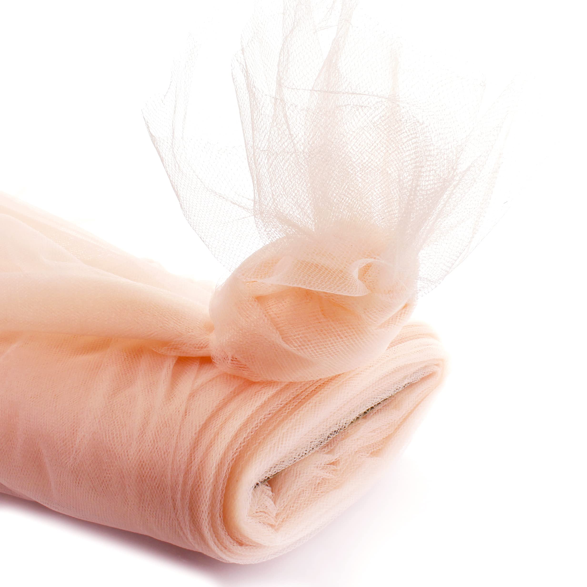 HairBow Center LLC 54'' by 25 Yards Premium Tulle Fabric Bolt For Crafts, Weddings, Party Decorations, Gifts - Barely Peach