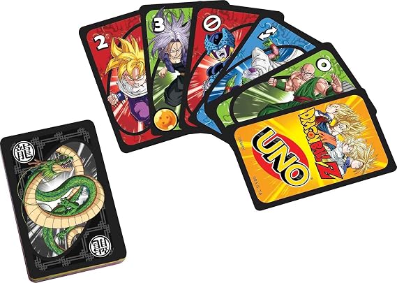 Mattel Games UNO Dragon Ball Z Card Game موضوع مانغا ياباني 112 بطاقة مع بطاقة جامحة فريدة وتعليمات للاعبين بعمر 7 سنوات فما فوق، هدية للأطفال والعائلة والكبار ليلة اللعب