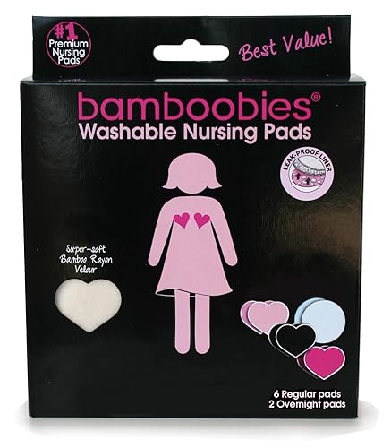 Almohadillas para lactancia Bamboobies lavables reutilizables a prueba de fugas 3 pares de uso común y 1 par de noche 8unidades