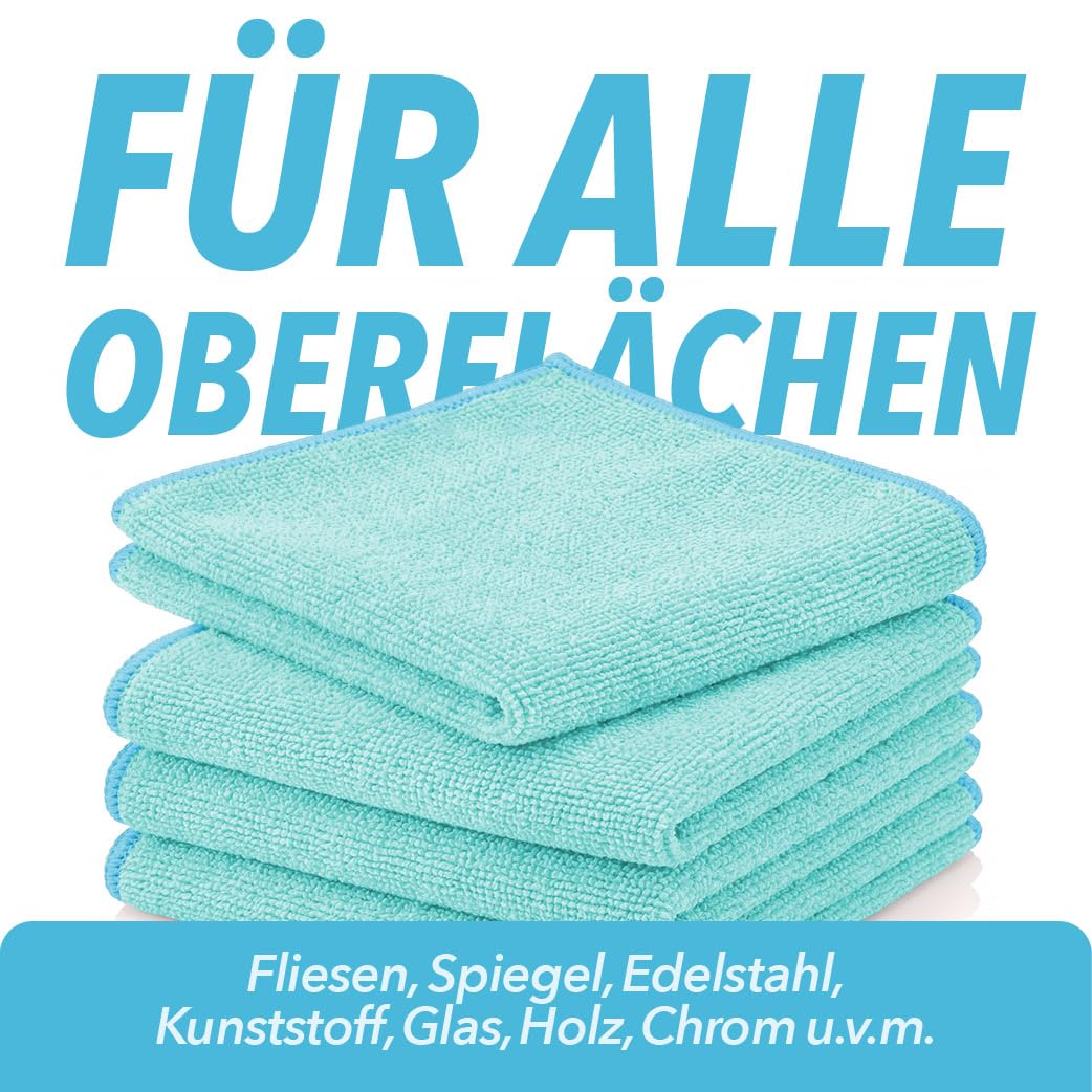 G.I.V. 50x Mikrofaser Reinigungstücher Hellblau 250gsm - Microfasertücher 40x40cm, Streifenfrei & Saugstark - Lappen für Haushalt, Gastronomie, Auto, Werkstatt - Putztücher 4-Farb-System